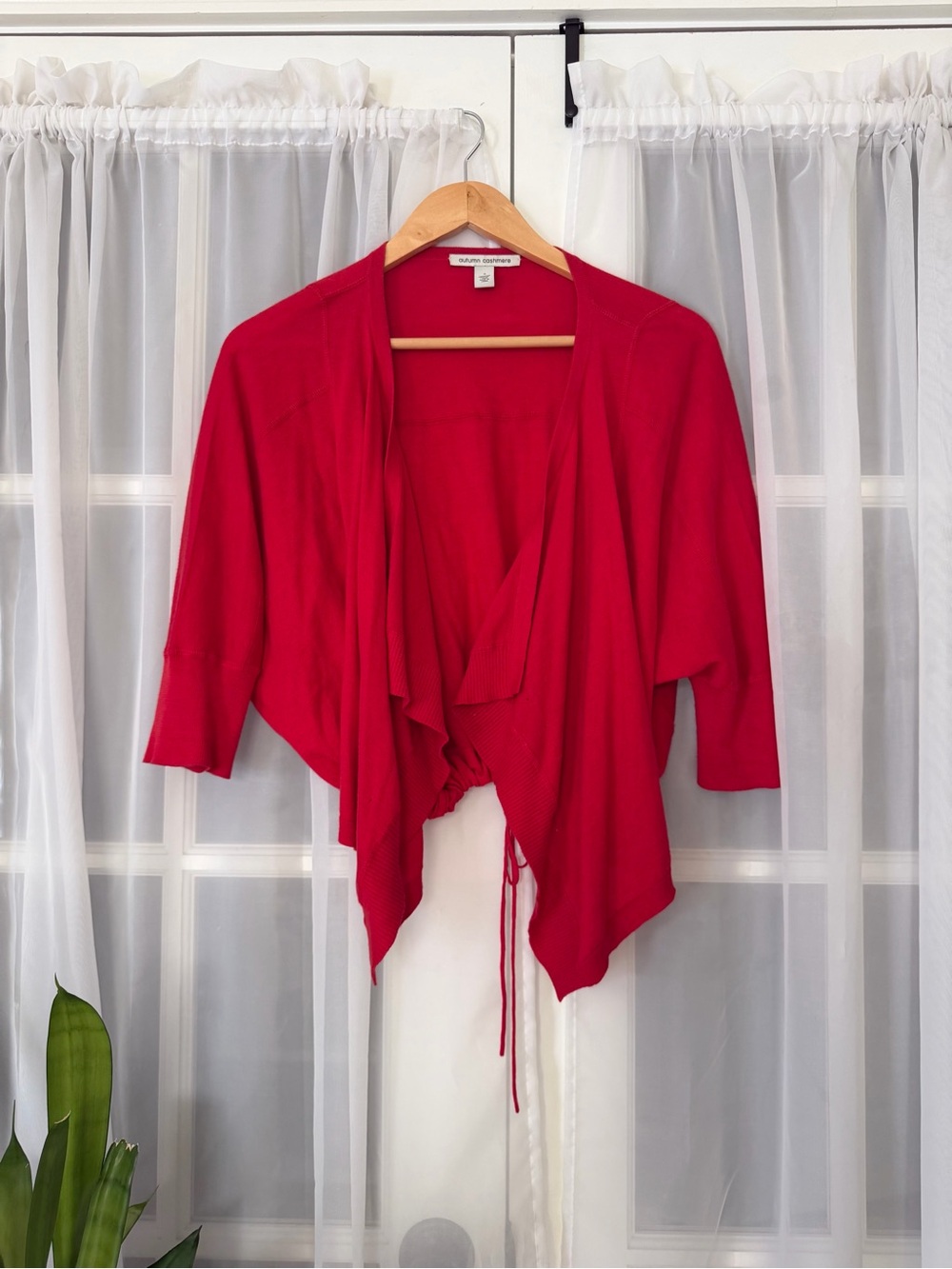 Autumn Cashmere Red Cropped Cardigan with Tie Back Size Small Cotton/Cashmere